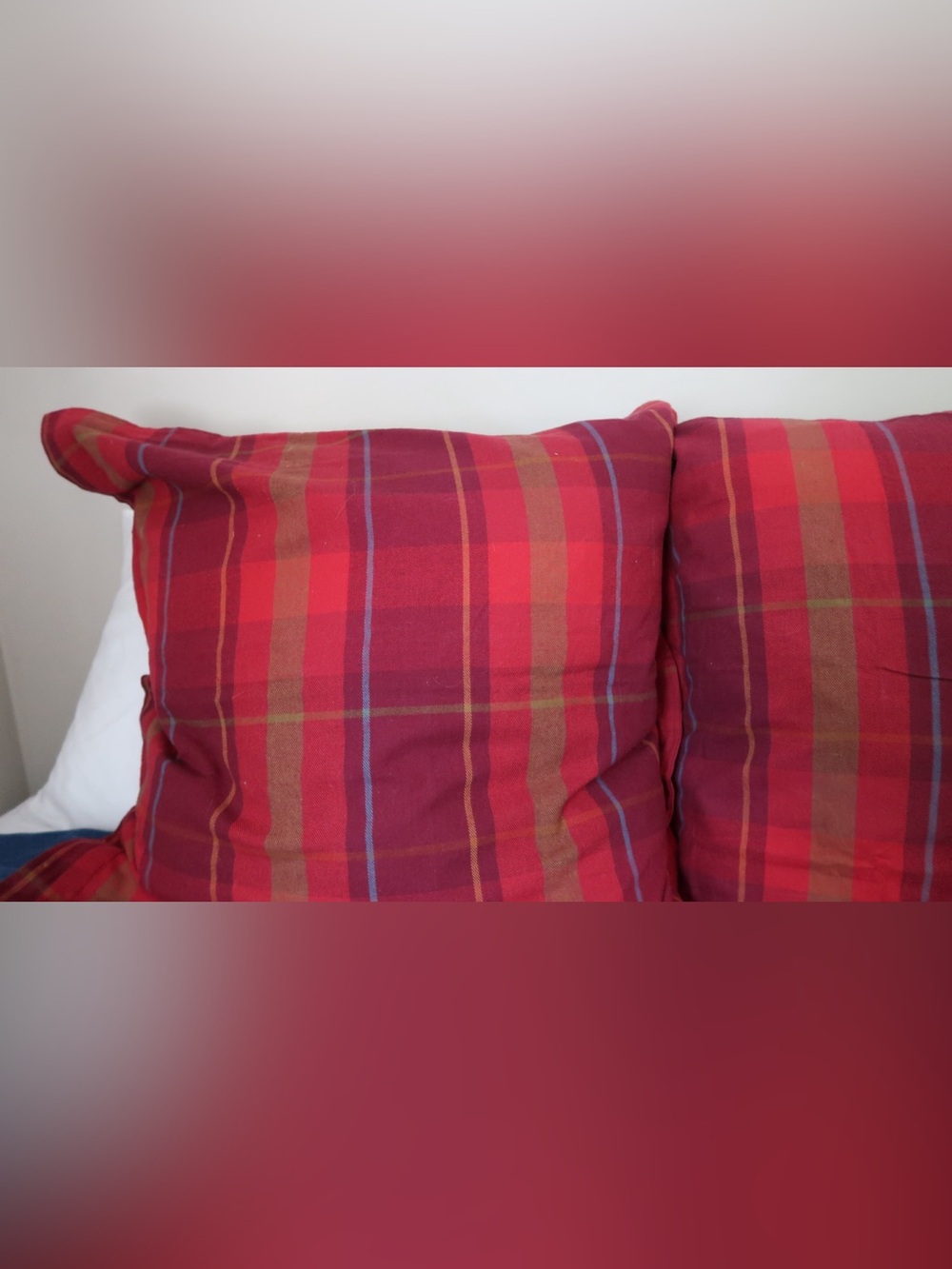Vintage Chaps Ralph Lauren Red Tartan Plaid Summerton Euro Pillow Shams Set of 2 - Picture 2 of 4